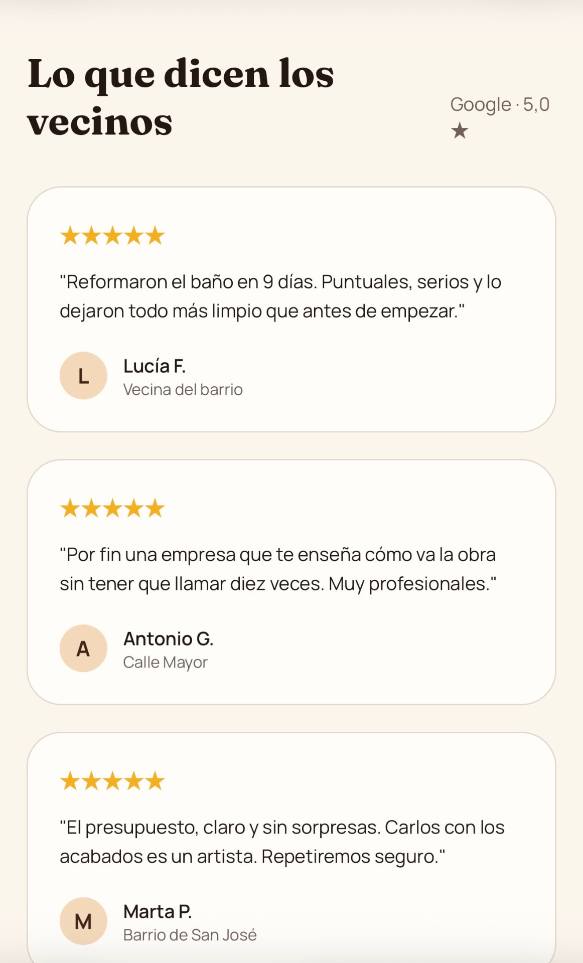 Captura de la app: Opiniones