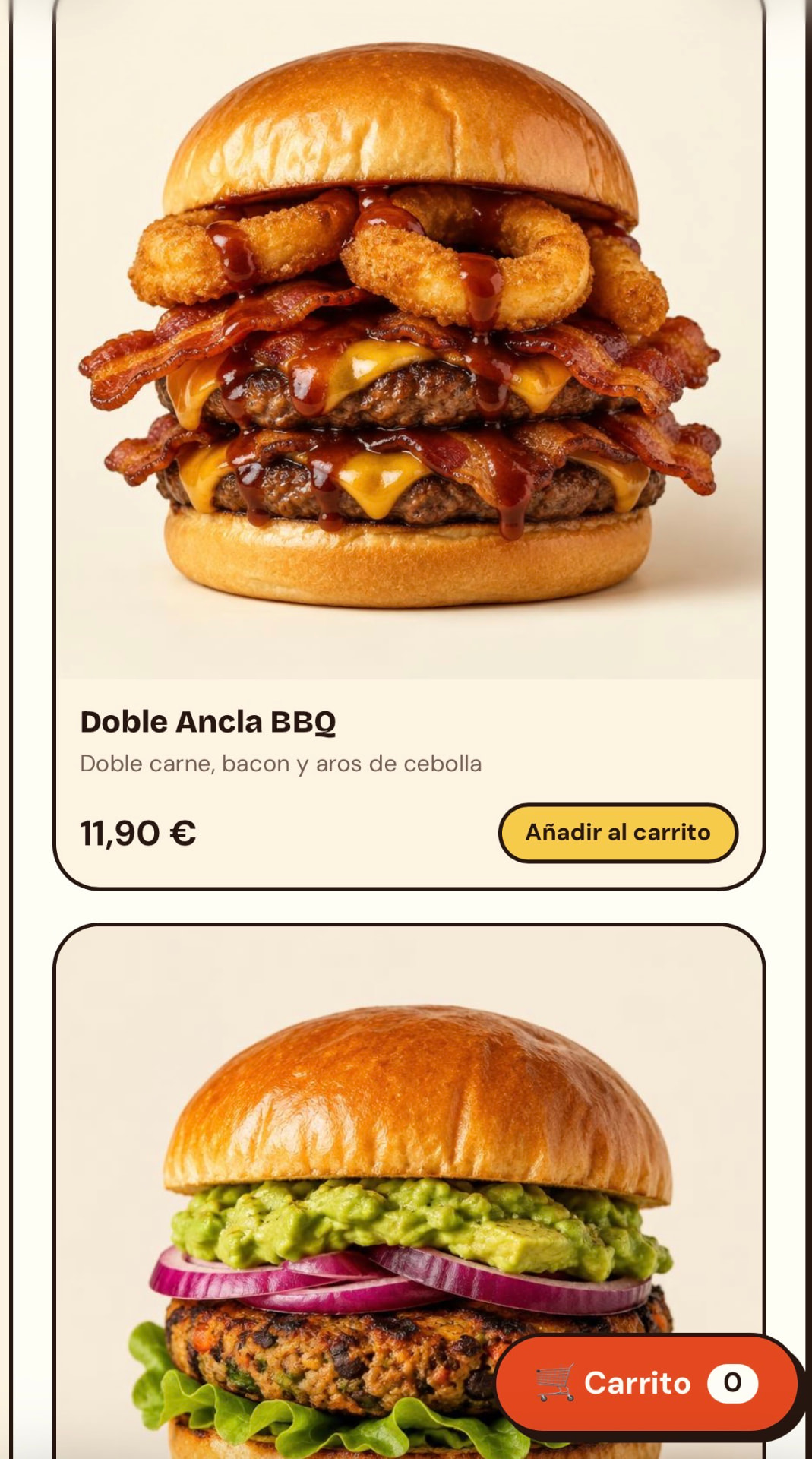 Captura de la app: Elige y añade al carrito