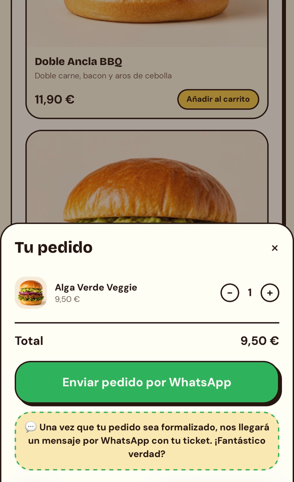 Captura de la app: Tu pedido