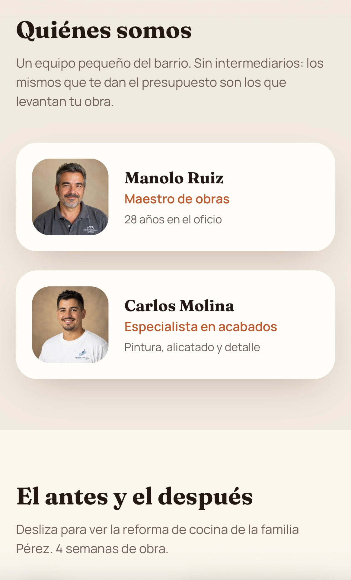 Captura de la app: Quiénes somos